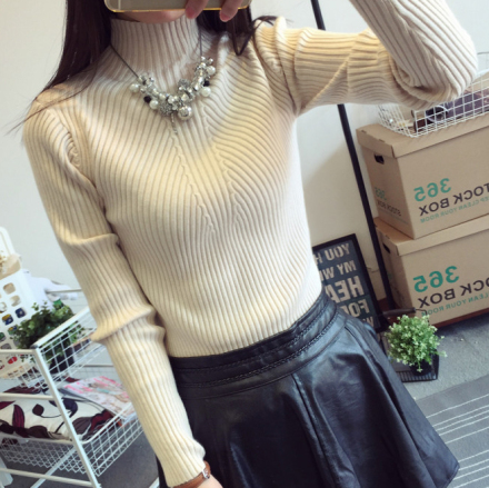 秋冬新款女装韩版半高领长袖毛衣女套头加厚修