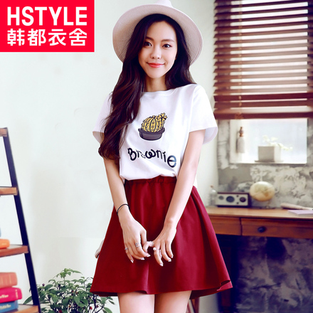 韩都衣舍2016韩版女装夏新拼接显瘦收腰短袖