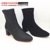 女2019透明新款粗秋冬靴子高跟跟靴靴子新款棉秋冬女短靴女鞋高跟