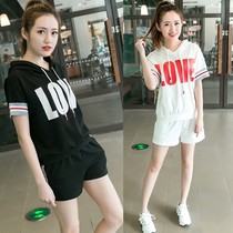 衣2019新款牌卫潮休闲运动春夏短袖卫棉衣女时尚版韩裤运动服哈伦